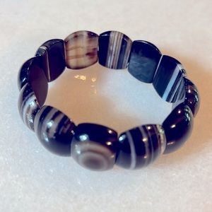 Natural Stones Black and Brown Stretch Bracelet